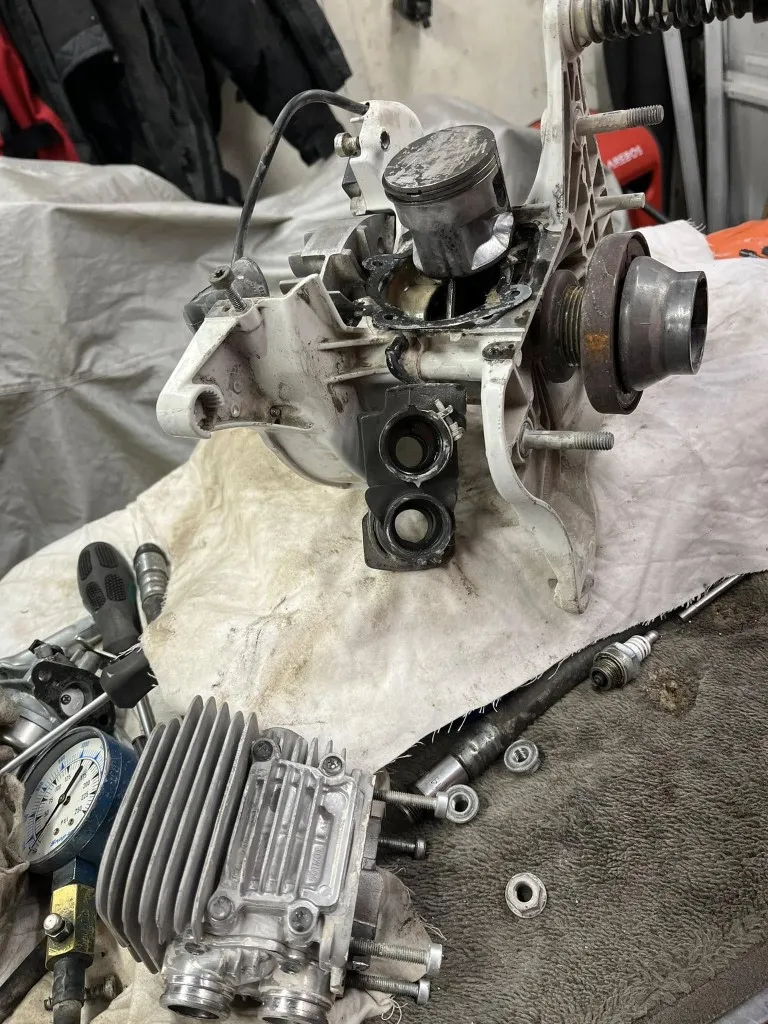 Garden machinery engine stripped down for full overhaul and rebuild